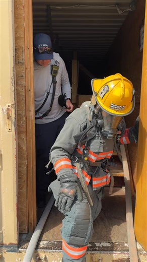 Firefighters often operate in complete darkness during a structure fire. And they run into obstacles like furniture or have to fit through tight spaces to complete searches for potential victims. To help our recruits get familiar with their gear and learn how to problem solve- we run them through a maze while they're "on air" (using their self contained breathing apparatus (SCBA), with their masks completely blacked out, and only a fire hose to show them the way in and out. Recruit Class 25-02 h