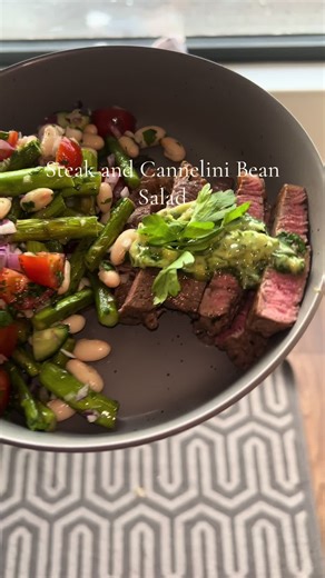 Steak and Cannelini Bean Salad Ingredients Asparagus Fresh Parsley Fresh Tomatoes Cucumber Cannelini Beans Olive Oil Lemon Garlic Steak Garlic Parsley Butter Salt and Pepper #fyp #fypage #cooking #recipe #healthy #yum #deliciousfood #protein #recipes #goodfood