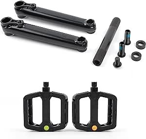 POLSO BMX Bike Crank Arms 170mm, 9/16"(14mm) Axle Diameter 19mm &1 Pair of Bicycle Pedals Suitable for BMX Bikes