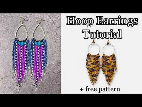 Native American Style Fringe Beaded Earrings | Easy to make hoop earrings | Brick stitch tutorial