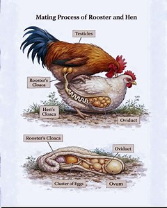 🐓Chicken and Rooster Reproduction Explained Simply 🐓 Swagx Vet Clinic 1️⃣ Mating The rooster mounts the hen to allow the transfer of reproductive cells. 2️⃣ Rooster reproductive system The testes produce sperm cells, which are released through the reproductive opening during mating. 3️⃣ Hen reproductive system Sperm is received in the oviduct, where fertilization of the ovum can occur if sperm cells are active. 4️⃣ Egg development After fertilization, the ovum moves through the oviduct. During