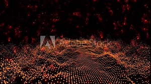 Abstract red and dark red million particles pattern waveform oscillation fast move, visualization wave technology digital surface