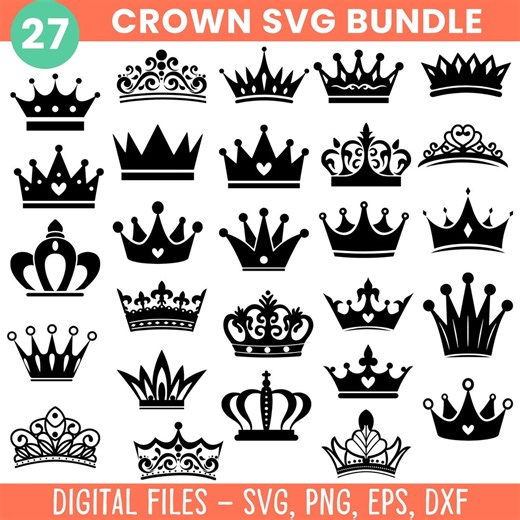 Crown SVG Bundle: 27 Silhouette Designs (digital Download) - Etsy