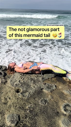 I have to put the tail on right before I take pictures because you KNOW I’m not bum scootching those rocks 🫶🫣🫣 #oceantok #socal #mermaid