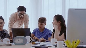 Successful business people group celebrating project success at office. Team winner and collaboration achievement concept.