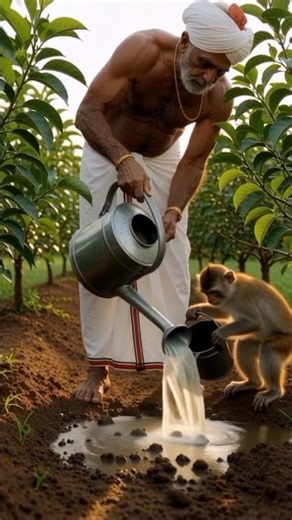 Grandfather and the monkey planted a lemon tree 😭 #ai #tree #tranding