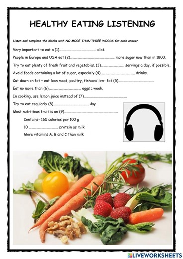 Healthy Eating Listening worksheet