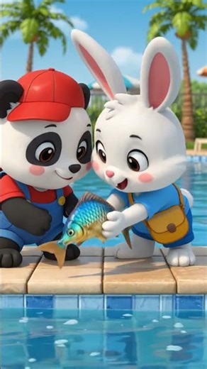 🌈 Panda Bunny Pool Story | Short Moral Video