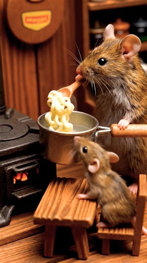 A cute mouse is cooking maggi for her baby😍😊#cute #ai #trending #mouse