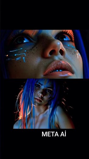 Cyberpunk Blue-Haired Girl | Neon Face Circuit Makeup | Ultra Realistic Sci-Fi Portrait 🔥💙