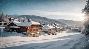 Winter Wonderland, Snow, Landscape Scenery, Village, Snowman, Nature Ambience, Outdoor - Snowfall, Snow Falling, Loop Video 4K Background
