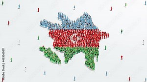 Azerbaijan Map and Flag. A large group of people in the Azerbaijan flag color form to create the map. 4K Animation Video.