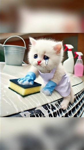 😱 White Cat Painted the Car?! What Happened Next Will Shock You! 🐾🚗 #catshorts #aicat