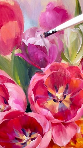 105K views · 3.7K reactions | Adding details with a small, flat angular brush. This is the type of brush I use almost always. Tulips 11”x14” acrylic on wood (sold) #paintingprocess #tulippainting #acrylicpainting | Alissa Kari Arts | Facebook