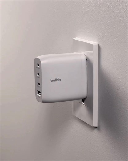 4.6K views · 22 reactions | One charger to rule them all ⚡ Power your laptop and 3 more devices at once with the BoostCharge Pro 4-Port GaN Wall Charger 112W: ✅ 3 USB-C PD ports w/ PPS for fast charging ✅ 1 USB-A for your legacy tech ✅ Also charges your Apple Watch, Samsung devices, laptops and more. Less clutter, more power.  | Belkin | Facebook