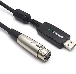 HOSONGIN XLR to USB Recording Cable for Microphone, 48V Phantom Power Required for Condenser Microphones, Plug-and-Play Audio Adapter with Built-in DAC for Podcasting Recording, 3.3 Feet
