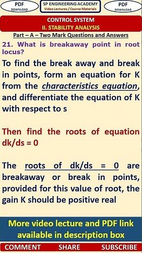 21CS Stability Analysis Control System Questions Breakaway point in root locus