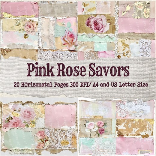 Shabby Chic Notebook Papers Junk Journal Kit, Shabby Chic Scrapbook Victorian, Vintage Antique Art Paper, Aged Paper Damask - Etsy