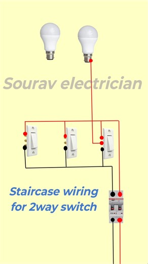 staircase wiring diagram# 2 bulb 3 two way switch connection #stairdesign #stairparts #staircase
