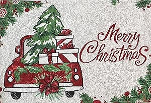 Holiday Joy Christmas Tapestry Placemats, Set of Six (6) Colorful Tapestry Weave Fabric, for Holiday's, Thanksgiving, Winter, Christmas