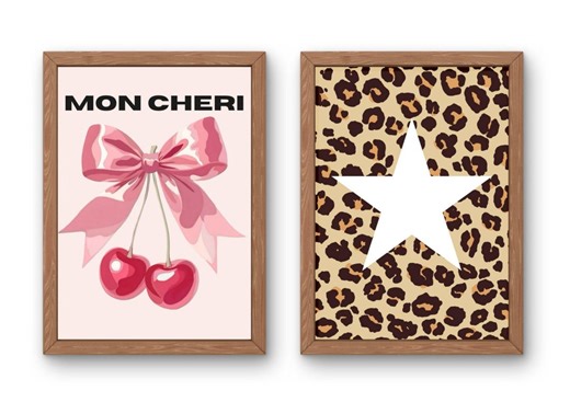Cheetah Print Star & Cherry Mon Cheri Wall Art Set (digital Download) - Etsy UK