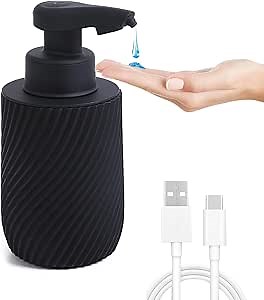 Automatic Soap Dispenser, Liquid Touchless Dish Soap Dispenser for Kitchen Sink, Automatic Hand Sanitizer Dispenser for Bathroom, Rechargeable Electric Hand soap Dispenser, Black.