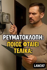 ⚡️ Ρευματοκλοπή σε ακίνητο που νοίκιασες; Πρόσεξε, μπορεί να βρεθείς κατηγορούμενος χωρίς να φταις! Από σημερινή υπόθεση: 📌 Ενοικιαστής που αποχώρησε χωρίς να ελέγξει το ρολόι ρεύματος, βρέθηκε μετά από χρόνια να κατηγορείται για παραβίαση του μετρητή! 💥 Γιατί; Επειδή δεν υπήρχε άλλο πρόσωπο με έννομο συμφέρον για να τελέσει τη ρευματοκλοπή, παρά μόνο αυτός που είχε τη χρήση του ακινήτου. ✅ Τι πρέπει να κάνεις όταν νοικιάζεις ακίνητο: • Φύλαξε στο αρχείο σου: έναρξη & λύση μίσθωσης • Όταν αποχ