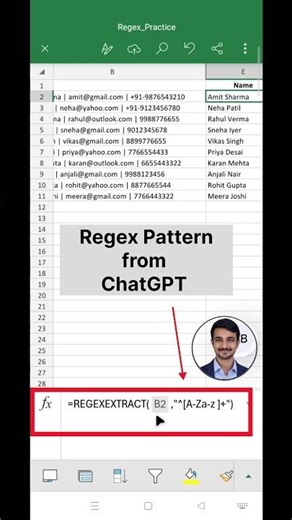Regex Formula in Excel Mobile 📱 | Extract Names Fast & Easy! 2026 #excel #exceltips