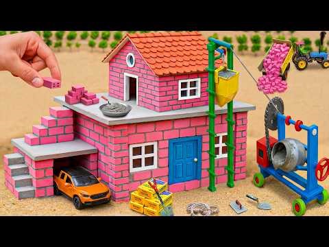 Thief Damaged the Power Pole – A Science Project to Build a Mini House Using Pink Bricks and Cement