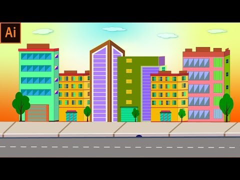 How To Draw Smart City Landscape With Buildings And Trees in Illustrator. Smart City Illustration.