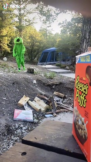 Peashooter Alien Costume Adventure at Campsite