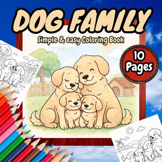 Dog Coloring Pages for Kids | Digital Cute Puppy Coloring Book PDF | Easy Printable Dog Family | 10 Cute and Simple Dog Coloring Sheets - Etsy