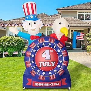 COMIN Independence Day July 4th Inflatable 6ft Uncle Sam and Eagle, 4th of July Patriotic Blow up Decorations with Build-in LED Lights for Holiday Party Yard Lawn Indoor Outdoor