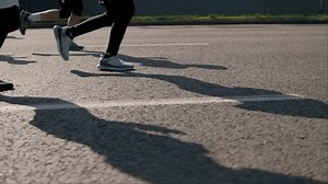 Athletes running marathon race, running competition.