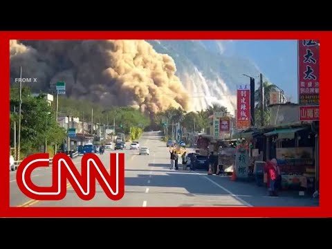 Dashcam video shows moment landslide hits road after Taiwan earthquake