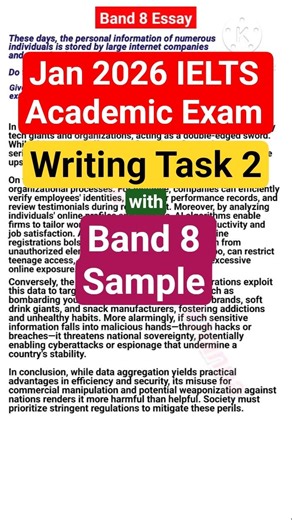 Jan 2026 IELTS Academic Exam Writing Task 2 with Band 8 Sample #ieltswriting #academicielts