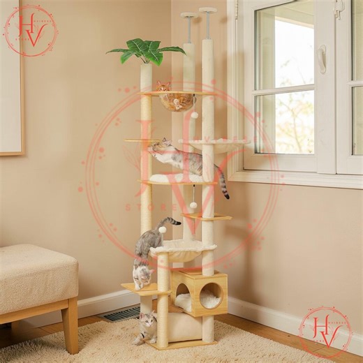 Adjustable Floor to Ceiling Cat Tree Tower, Wooden Climbing Playhouse for Indoor Cats - Etsy