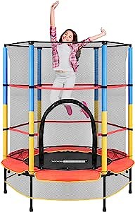 VIVOHOME 55 Inch Kids Trampoline with Protecting Net and Safety Pad, Heavy Duty Frame Round Trampoline with Built-in Zipper, Max Load 110lbs