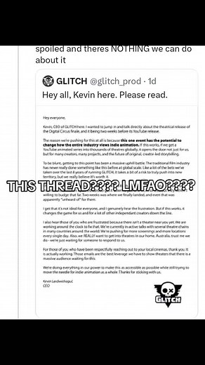 #TADC || despite all the shenanigans going on in the fandom recently regarding the theaters, this GENUINELY made my day a bit i LOVE twitter sometimes HELPPP. ofc do NOT harass the users involved in the thread. tags: #theamazingdigitalcircus #glitchproductions #tadcep8 #tadcep9