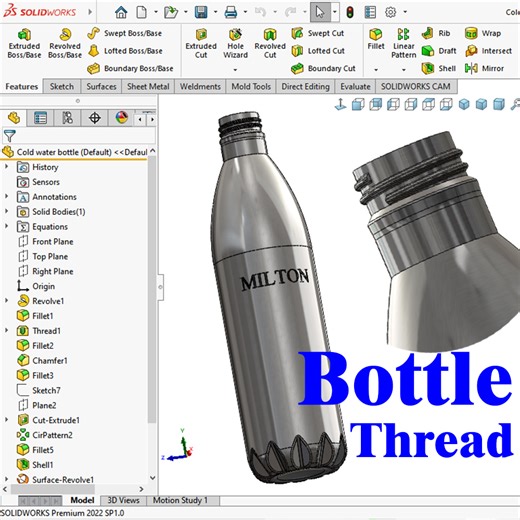 creating bottle thread in solidworks | SPxx4 bottle #SolidWorks #CAD #solidworkstutorial | Malviya CAD Solution