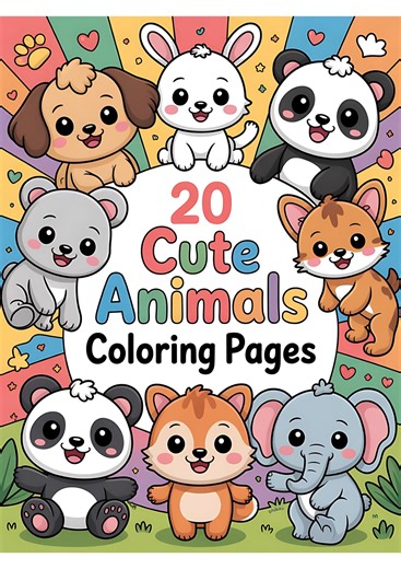 Cute Animals Coloring Book for Kids – 20 Kawaii Animal Pages, Printable Digital Download - Etsy UK