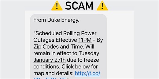 Text about rolling blackouts is a scam, Duke Energy officials warn