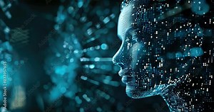 Digital artist carves binary code into an information statue, illustrating data visualization transformation. Data mining visualization