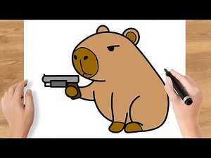 How to Draw Cute Capybara with Gun Easy