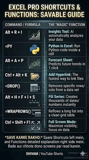 Become Excel Pro in 60 Sec! ⚡ 8 Must-Know Shortcuts. #ExcelTips #Shorts #OfficeTricks