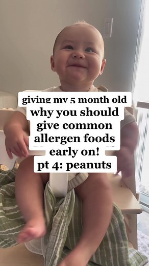 giving my baby peanut butter for the first time! what was the first high allergen food you introduced? #babytok #babymeals #babyledweaning #solidstarts #feedingbaby #babiesfirst #peanutbutter #highallergyfood #momtok #momsoftiktok