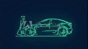 electric car charging in ev charge station animation