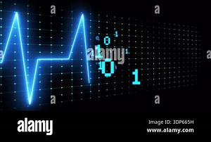 Line sweeping in initiating pulsing waveform with binary digits clustering visualizing data. Digital, technology, neon, futuristic, data, cyber, network