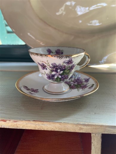 A Vintage Porcelain Teacup and Saucer Set With Hand-painted Violets. - Etsy