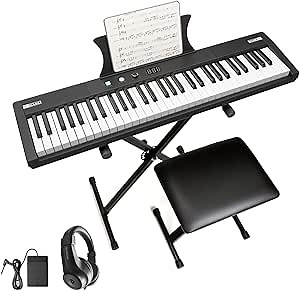 61 Key Keyboard Piano Electronic Keyboard, Protable Electric Piano Keyboard for Beginner/Professional, Home Pianos with Power Supply,Headphones,Pedal(with stand, stool)